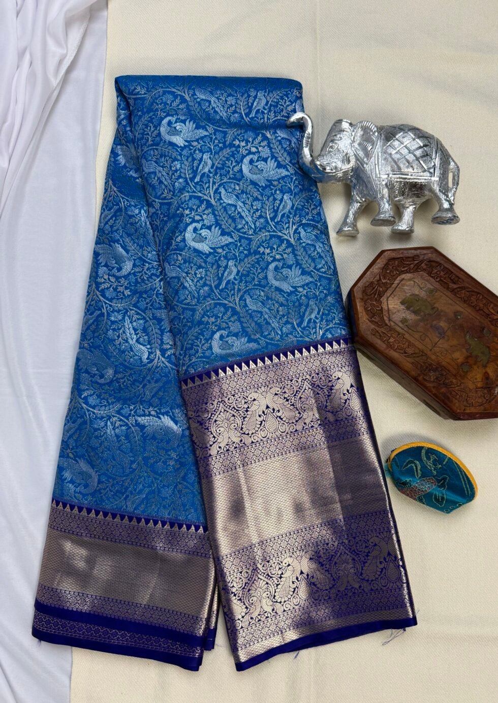 Blue Kanchipuram Semi Pattu Saree, Peacock Design Saree, Navy Blue Border Saree, Traditional Pattu Sarees, South Indian Saree Online, Elegant Sarees for Wedding, Semi Silk Saree India, Festive Wear Saree, Pattu Saree for Bride, Buy Blue Saree Online