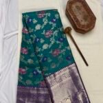 Green Pattu Saree, Floral Design Saree, Kanchipuram Semi Silk Saree, Blue and Red Zari Saree, Navy Blue Border Saree, Traditional Sarees Online, Wedding Sarees South India, Buy Pattu Saree Online, Affordable Silk Saree, South Indian Bridal Saree